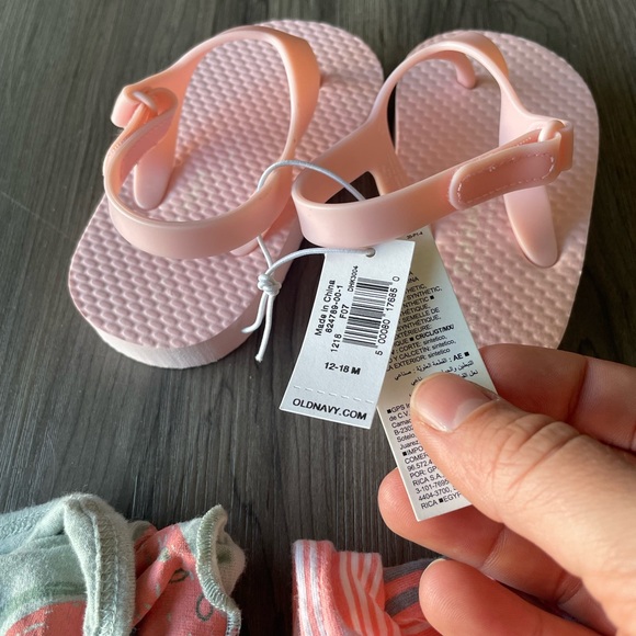 Baby Girl Carter’s 12 Month Peach Watermelon Romper Dress Pink Shoes Bundle - Picture 5 of 15